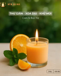Nến thơm bạc hà & cam Chạm Nắng Hạ 230g từ Nến Bling, hương thơm mát lành cho mùa hè, chiết xuất tinh dầu thiên nhiên